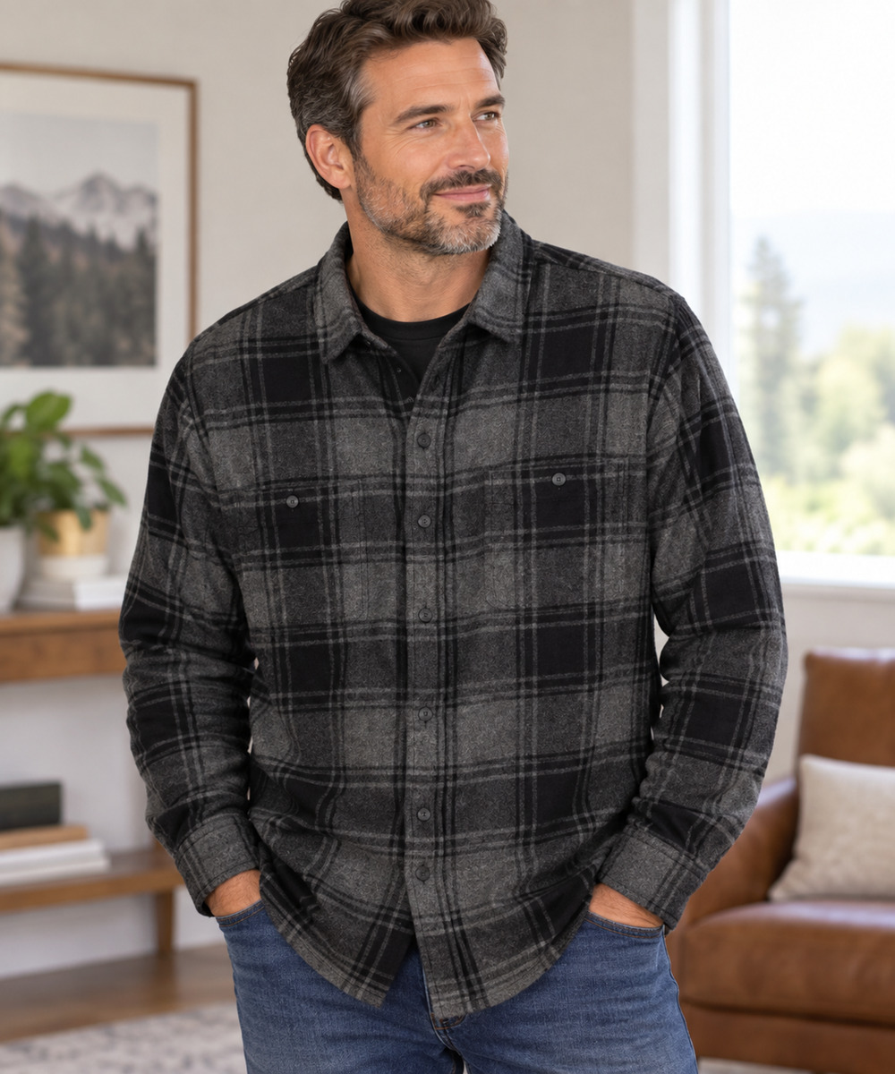 Mutual Weave Men’s XL Black Gray Plaid 100% Cotton Flannel Button Up Shirt